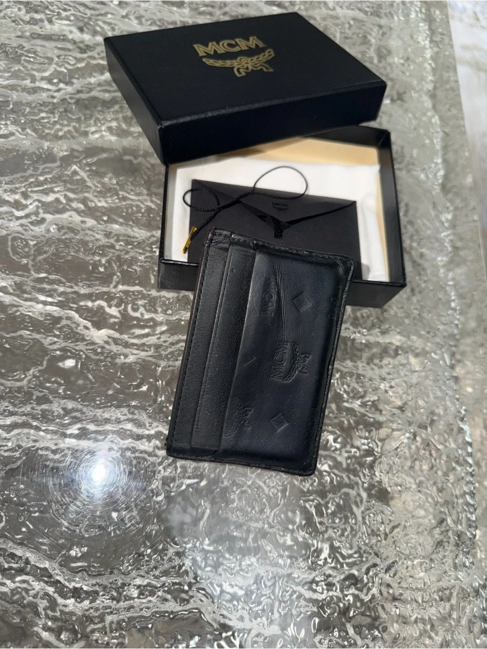 MCM Black Embossed Leather Card & Key Holder